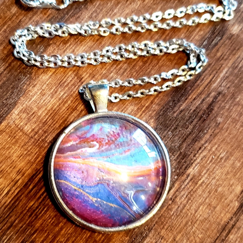 Made by me Fluid art necklace silver plated